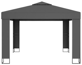 Gazebo com toldo duplo e cordões de luzes LED 3x3 m antracite