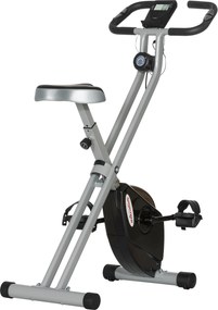 Bicicleta Estática Dobrável Silenciosa com 8 Níveis de Resistência Monitor LCD Assento Ajustável e Rodas Cinza