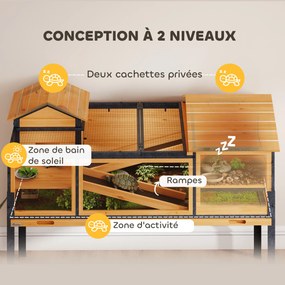 Casa para Tartarugas de 2 Andares, 128 x 63 x 96 cm, Tabuleiro Extraível, Amarela