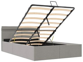 Cama hidráulica c/ arrumação LED 140x200 cm tecido cinza-claro