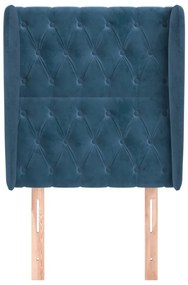 Cabeceira cama c/ abas veludo 83x23x118/128 cm azul-escuro