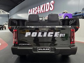 Carro Infantil bateria 12V Dodge RAM Policia, Pneus Borracha, Assento de couro Preto