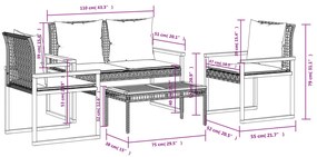 4 pcs conj. lounge jardim c/ almofadões vime PE mistura beges