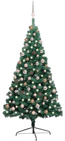 vidaXL Meia árvore Natal artificial pré-iluminada c/ bolas verde