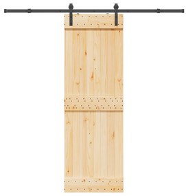 Porta de correr com ferragens 70x210 cm madeira de pinho maciça