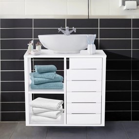 Kleankin Móvel compacto para lavatório com 2 prateleiras abertas e área fechada 60x30x54 cm Branco
