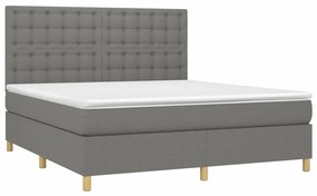 Cama box spring c/ colchão e LED 180x200 cm tecido cinza-escuro