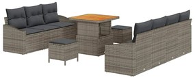 Conjunto de Sofás de Jardim Com Almofadas vidaXL 10 Peças Cinza Rattan