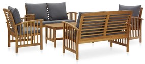 vidaXL 5 pcs conjunto lounge de jardim c/ almofadões acácia maciça