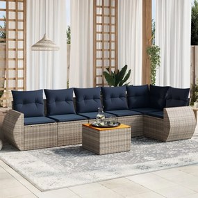 vidaXL 7 pcs conjunto sofás p/ jardim c/ almofadões vime PE cinzento