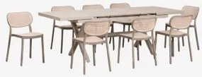 Conjunto De Mesa Retangular Extensível 180-240x90 Cm Em Alumínio Karena E 8 Cadeiras De Jardim Empilháveis Em Polipropileno Omar Moka Brown - Sklum