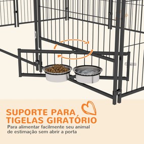 Canil para Cães com Toldo com Suporte Giratório para Comida 2 Tigelas Incluídas 211x141x151 cm Preto e Castanho