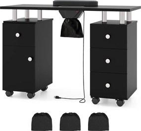 Mesa de Manicura, 108 x 45 x 76 cm, Coletor de Pó Elétrico, Preto