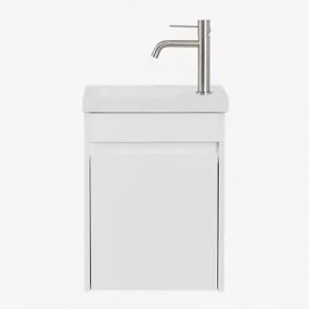 Conjunto De Móvel De Casa De Banho Suspenso Em Madeira Com Lavatório Integrado Narek Branco & Sem Espelho & Cinzento Escovado - Sklum