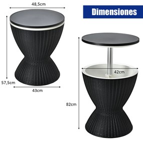 Geleira de jardim de 30 L Mesa de bar baixa de 30 L com tampo elevatório em imitação de rattan para vinho cerveja festa na piscina Preto Φ 48,5 x 57,5