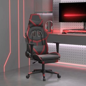 vidaXL Cadeira gaming +apoio pés couro artificial preto/vermelho tinto