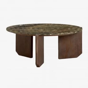 Mesa De Centro Redonda Em Pedra Natural E Madeira De Manga Lavinia Ø70 Cm & Madeira De Cabo Escuro & Mármore Verde Forest - Sklum