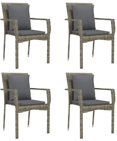 5 pcs conjunto jantar jardim c/ almofadões vime PE preto/cinza