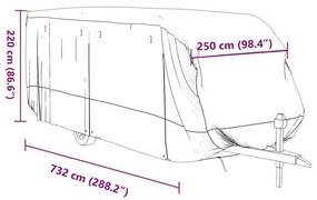 Cobertura caravana 732x250x220 cm tecido não tecido cinzento