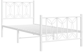 Estrutura de cama com cabeceira e pés 90x190 cm metal branco