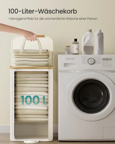 Cesto da roupa suja 42 x 32 x 75 cm com tampa e saco removível, 100 L, creme