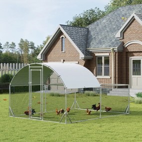 Galinheiro de Exterior Grande 380x280x195cm Gaiola para 10-12 Galinhas de Aço Galvanizado com 2 Ambientes Teto com Cobertura de Tecido e Cerca para Co