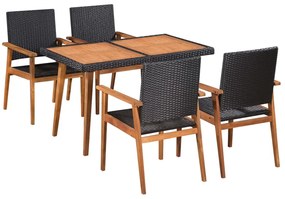 vidaXL 5 pcs conjunto de jantar para jardim vime PE preto e castanho