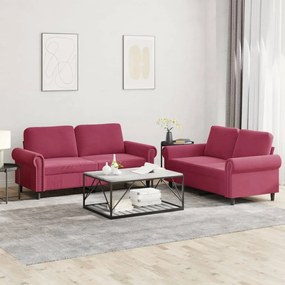 3202214 vidaXL 2 pcs conjunto de sofás com almofadões veludo vermelho tinto