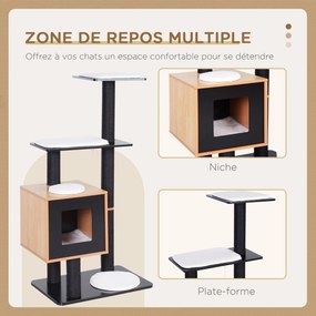 Arranhador para gatos com design contemporâneo 71,5 x 49,5 x 120 cm, sisal natural, centro de atividades, compartimentos abertos, plataformas de brinc