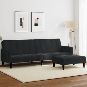 Sofá-cama 2 lugares c/ apoio de pés veludo preto