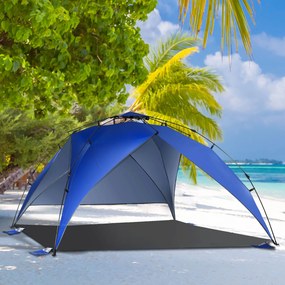 Tenda de Praia Dobrável Tenda de Praia com Bolsa de Transporte Impermeável para Parque Campismo 247x247x145 cm Azul