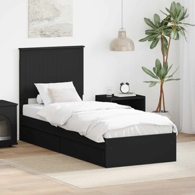 vidaXL Cama com Armazenamento Preto 75 x 190 cm Madeira processada