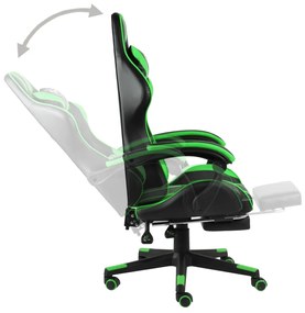 Cadeira estilo corrida c/ apoio pés couro artificial preto/verde
