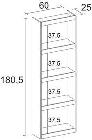 Estante TOTEM - 5 Níveis - para Sala de Jantar - Sala de Estar - Escritório - Unidade de Armazenamento - Estilo Moderno - Carvalho Preto 181 x 60 x 25