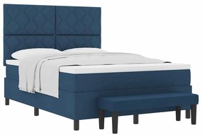 Cama Box Spring com Colchão e Banco Azul 140x190 cm Tecido