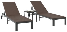 Conjuntos de espreguiçadeiras 2 pcs com rodas e mesa em rattan sintéti