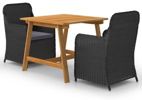 vidaXL 3 pcs conjunto de jantar para jardim preto
