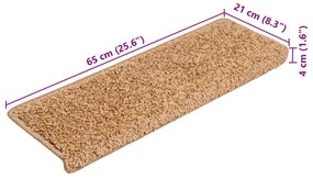 Tapetes de escadas 10 pcs 65x21x4 cm bege