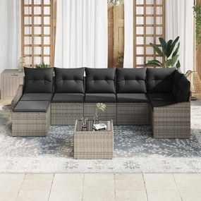 Conjunto de Sofá de Jardim com 7 Peças e Almofadas Pretas em Rattan
