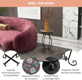Mesa auxiliar de jardim em mosaico 30 x 50 cm (diâmetro x altura) com tampo em azulejos de cerâmica para varanda e jardim Preto