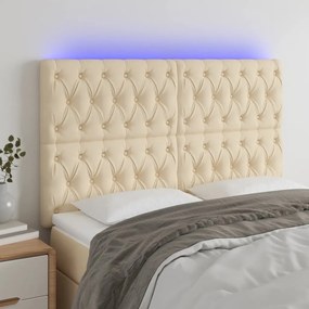 Cabeceira cama c/ luzes LED tecido 144x7x118/128 cm cor creme