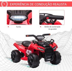 Quadriciclo Elétrico para Crianças de 18-36 Meses Veículo Elétrico a Bateria 6V Infantil com Faróis LED Velocidade 2km/h 66x44x42cm Vermelho