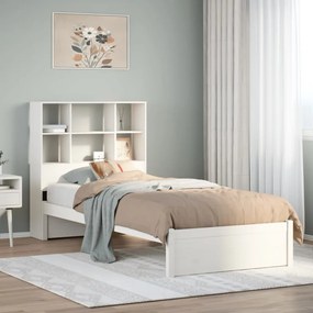 vidaXL Cama com estante sem colchão 90x200 cm pinho maciço branco