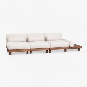 Sofá Modular De Jardim De 3 Peças Com Mesa Auxiliar Lateral Em Acácia Edrien Castanho Acácia - Sklum