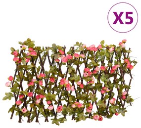 vidaXL Treliça hera artificial extensível 5 pcs 180x20 cm rosa escuro