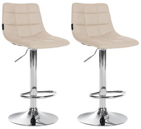 Conjunto de 2 bancos altos Jerry em couro sintético com estrutura cromada 87-108,5 x 43 x 46,5 cm Creme