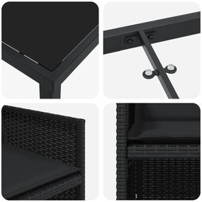 Conjunto de Jantar de Jardim vidaXL de 5 Peças com Almofadas Preto Rat