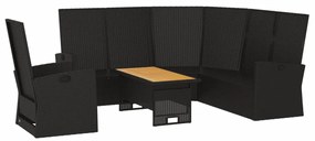 3 pcs conjunto lounge de jardim c/ almofadões vime PE preto