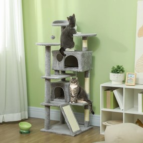 Arranhador para gatos com 138 cm de altura, torre de brincadeiras para gatos com arranhador, plataformas, 2 compartimentos abertos, 49 x 49 x 138 cm,