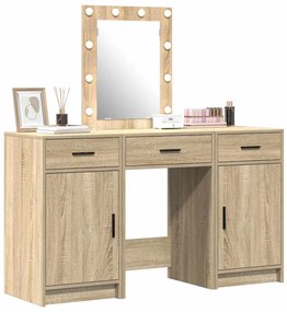 Conjunto de Mesa de Maquiagem 3 Peças com LED em Carvalho Sonoma e Mad